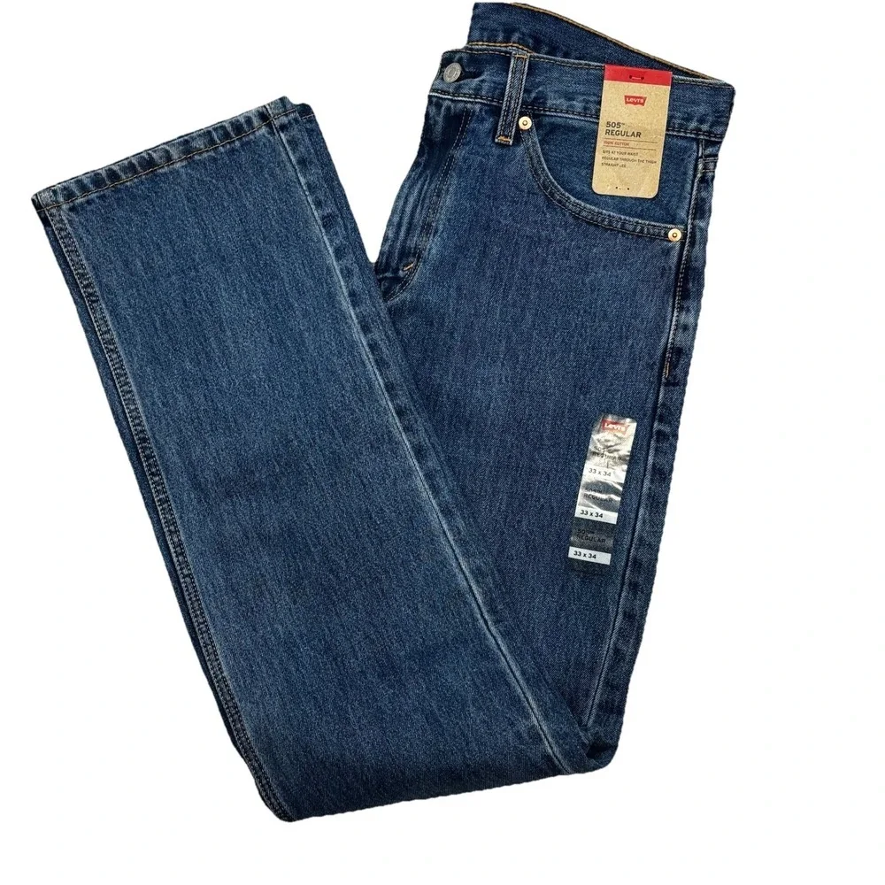 Levis 505 Regular Fit Jeans Medium Blue Stonewash Straight Leg Sz 33X34